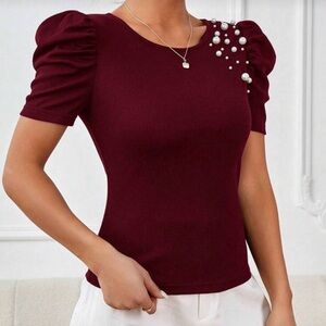 SHEIN Burgundy Sheer top NWOT